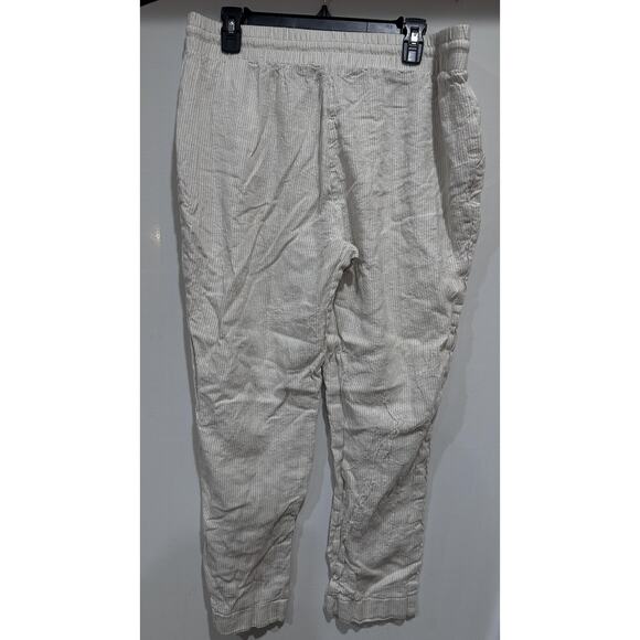 Anne Klein Pants L Beige White Linen Blend Pull On Elastic Waist NO DRAWSTRING - Picture 2 of 8